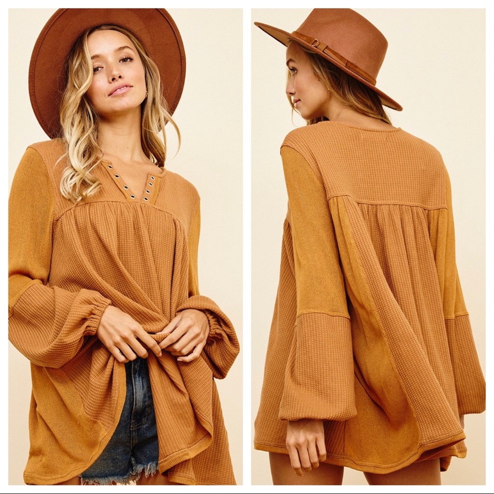 #05 Boho Chic Soft Knit Color Block Washed Tunic Top - Picture 2 of 5